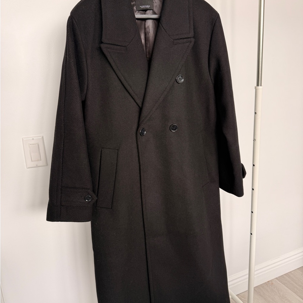 Mango Black Wool Blend Double-Breasted Coat